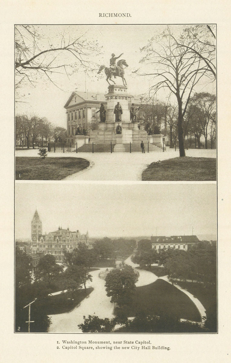 RICHMOND, Virginia. Washington Monument. Capitol Square. City Hall 1907 print